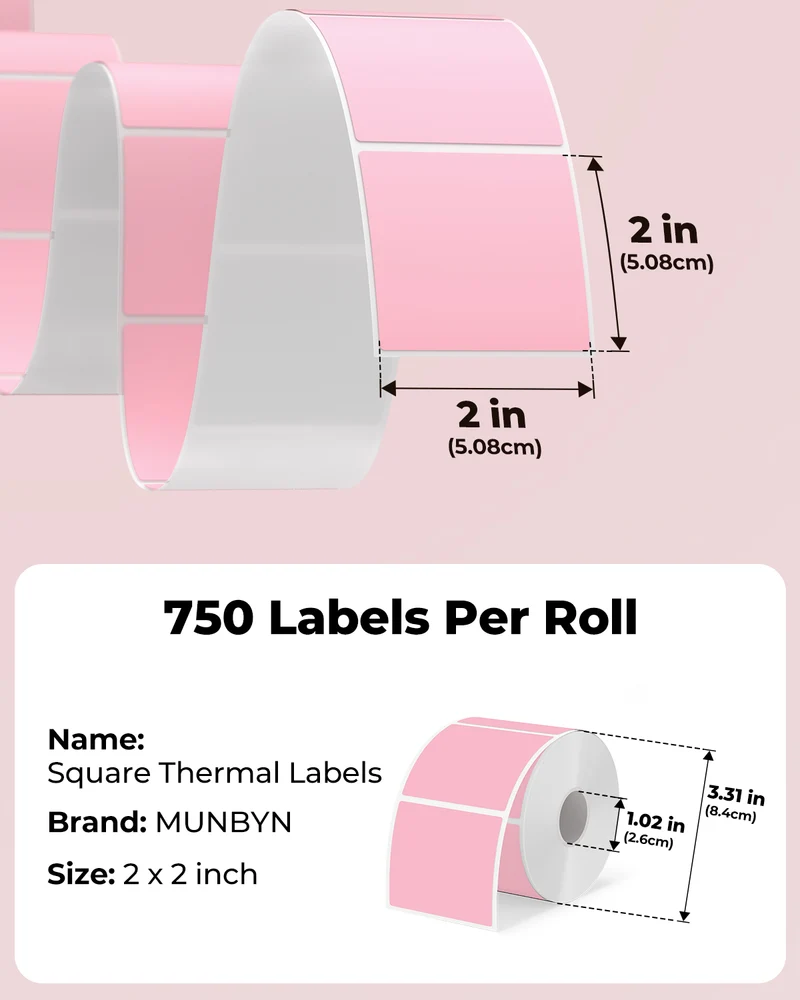 MUNBYN 2"x2" Square Thermal Labels for Barcode, Address and Multi-Purpose Use