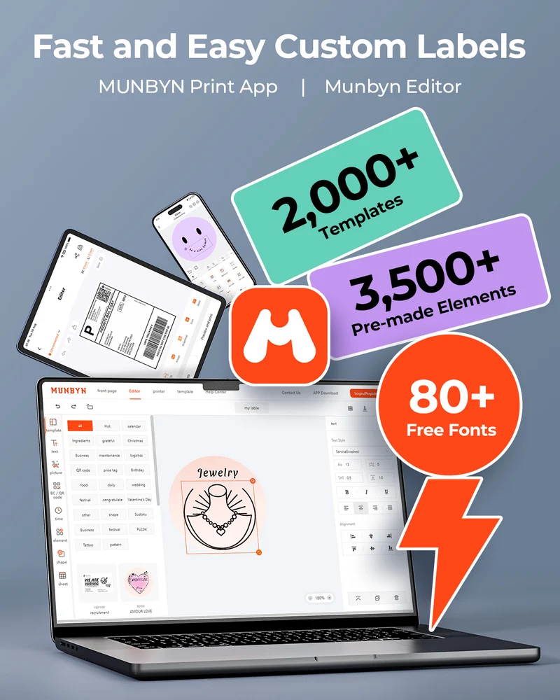 MUNBYN RW403B Bluetooth Thermal Label Printer Kit for Small Business Labelling