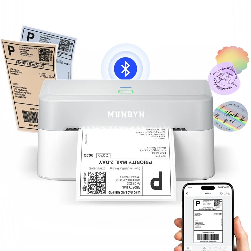 MUNBYN RW403B Bluetooth Thermal Label Printer for Shipping and Product Labelling