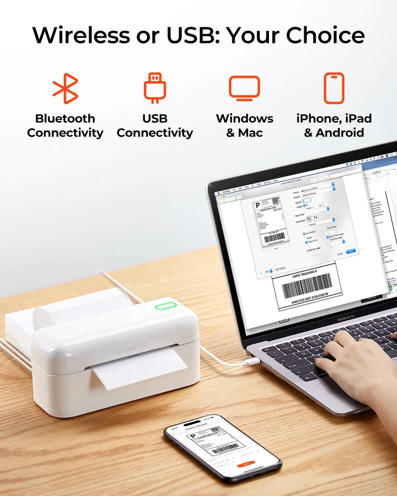 MUNBYN RW402B Bluetooth Thermal Label Printer Kit for Small Business Labelling