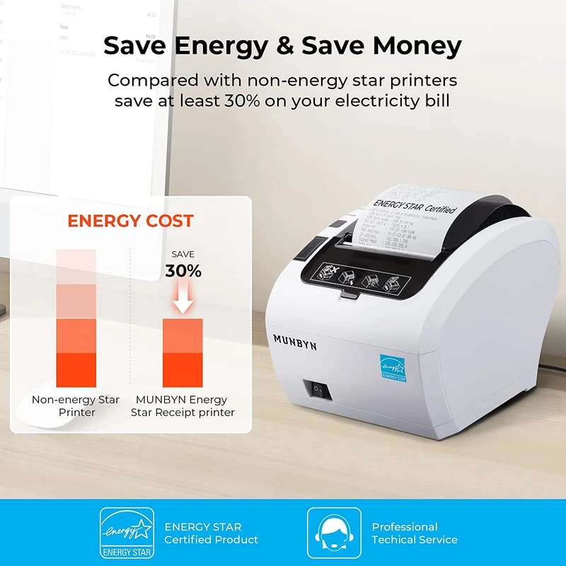 MUNBYN 047P Thermal Receipt Printer for Retail POS Receipts