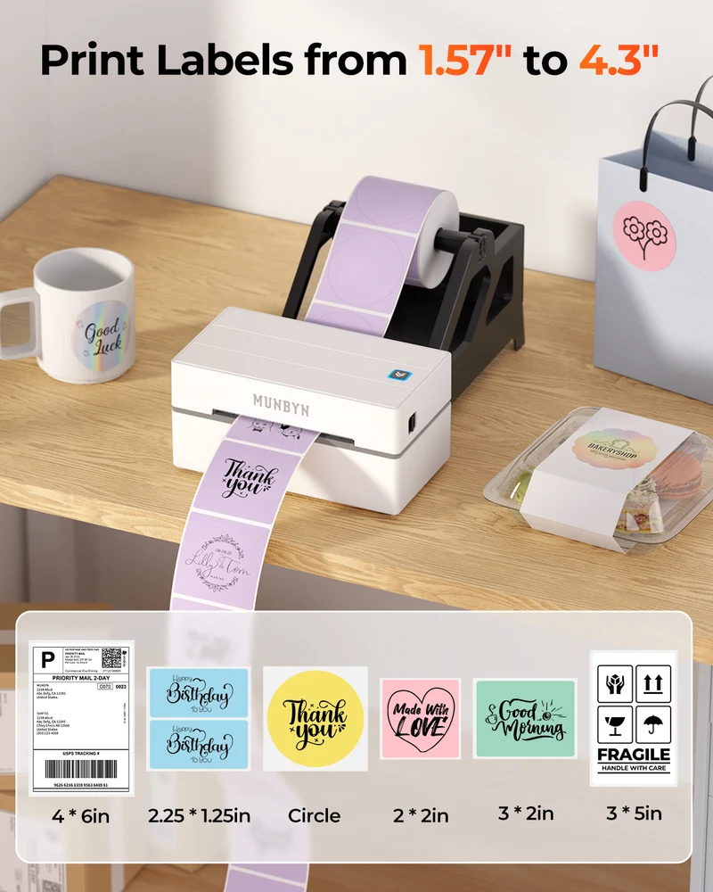 MUNBYN RW130B Bluetooth Thermal Label Printer Kit for Starter Small Business Labelling