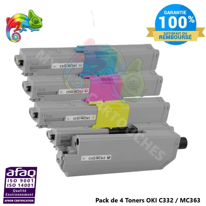 Pack 4 Toners OKI C332 Noir Cyan Magenta Jaune — C332DN, MC363DN