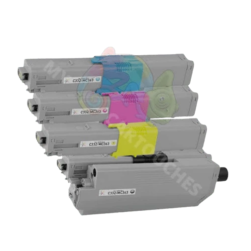 Pack 4 Toners OKI C332 Noir Cyan Magenta Jaune — C332DN, MC363DN