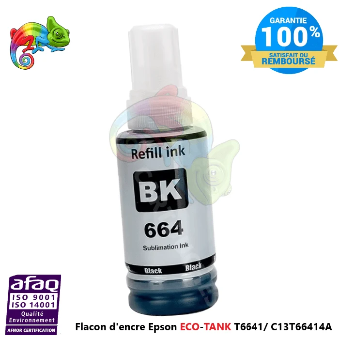 Flacon d'encre Epson ECO-TANK T6641 Noir (C13T66414A) Compatible