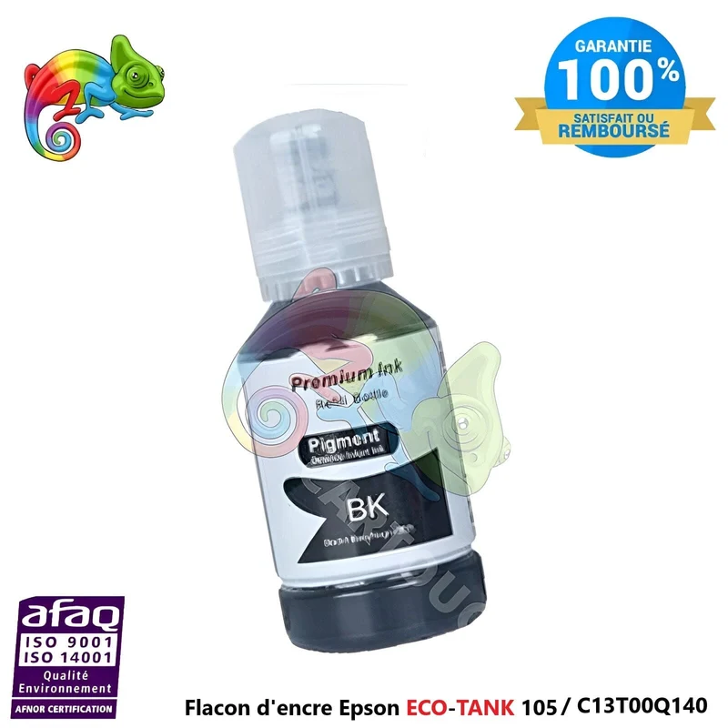 Flacon d'encre Epson ECO-TANK 105 Noir pigmentée (C13T00Q140) Compatible