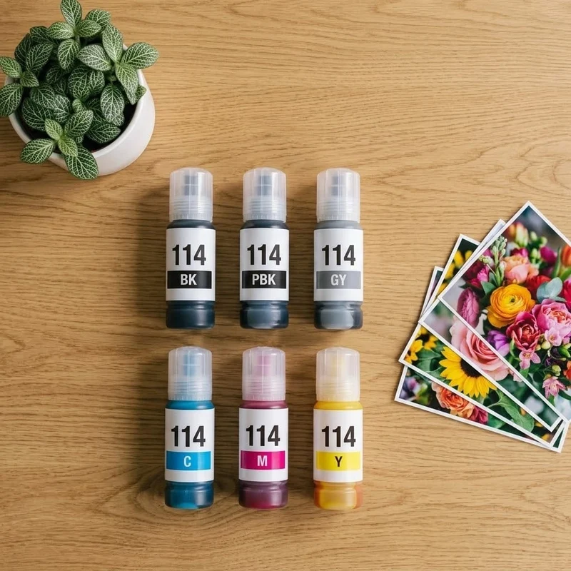 Pack 6 Flacons Epson EcoTank 114 Noir Photo Noir Cyan Magenta Jaune Gris — ET-8500, ET-8550