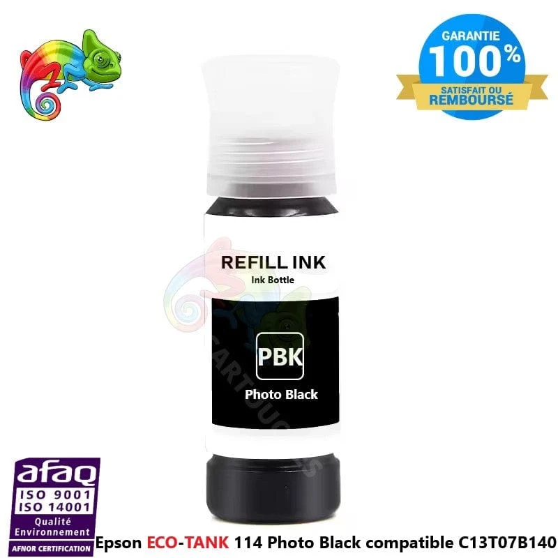 Flacon d'encre Epson ECO-TANK 114 Photo Black (C13T07AB140) Compatible