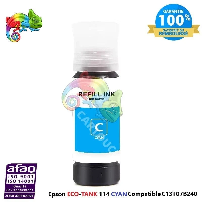 Flacon d'encre Epson ECO-TANK 114 Cyan (C13T07B240) Compatible