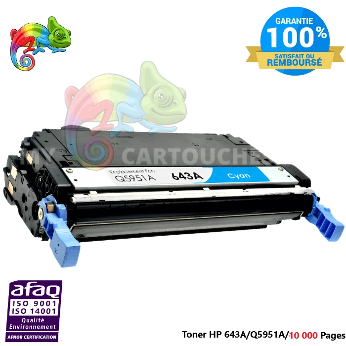 Toner Laser Pour HP 643A Cyan Toner laser HP (Q5951A) Compatible