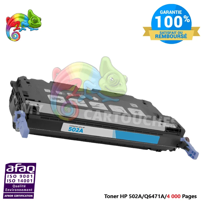 Toner Laser Pour HP 502A Cyan Toner laser HP (Q6471A) Compatible
