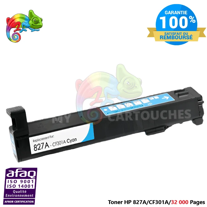 Toner Laser Pour HP 827A Cyan Toner laser HP (CF301A) Compatible