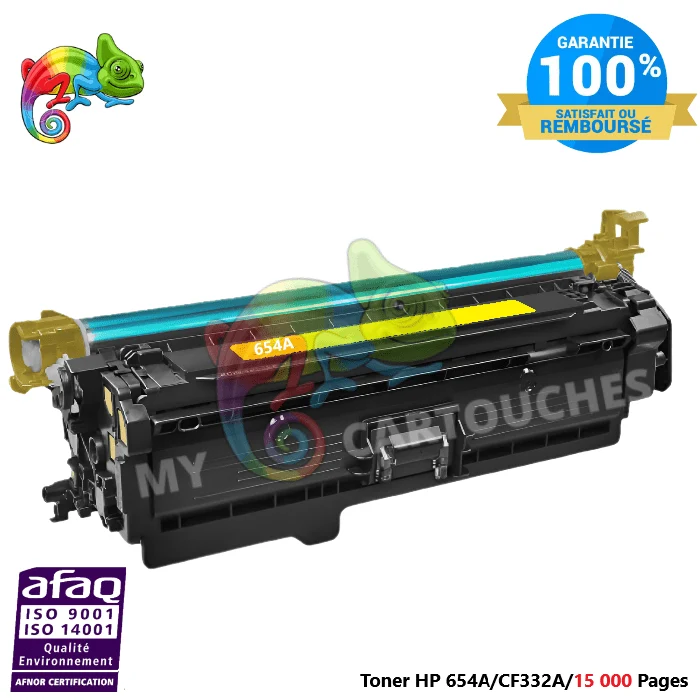Toner Laser Pour HP 654A Yellow Toner laser HP (CF332A) Compatible
