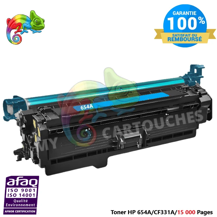 Toner Laser Pour HP 654A Cyan (CF331A) Compatible