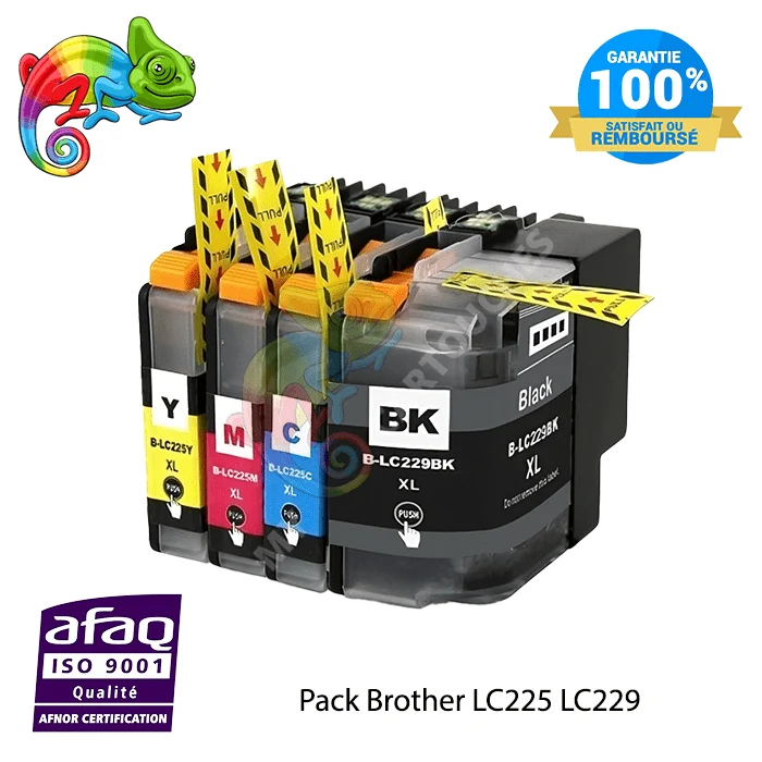 Pack de 4 Cartouche d'encre Brother LC225 XL Compatible