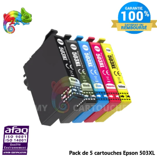 Pack 5 Cartouches Epson 503 XL (Piments) Noir Cyan Magenta Jaune — XP-5200, WF-2960