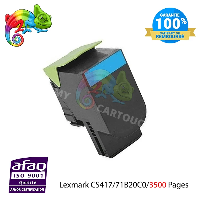Toner laser compatible avec Lexmark CS417, référence 71B20C0 – Cyan