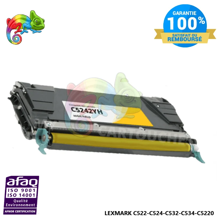 Toner Lexmark C522 Jaune C5220YS: C522 N, C524, C530