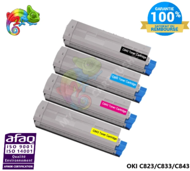 Pack 4 Toners OKI C823/C833/C843: C823 DN, C833 DN, C843 DN