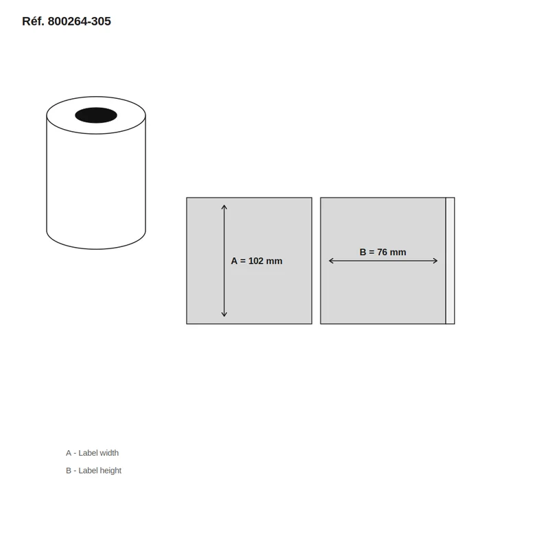 Étiquettes Zebra PAPER: THERMAL TOP 102x76 Permanent - carton de 12 rouleaux x 930 étiq./rouleau - Réf. 800264-305