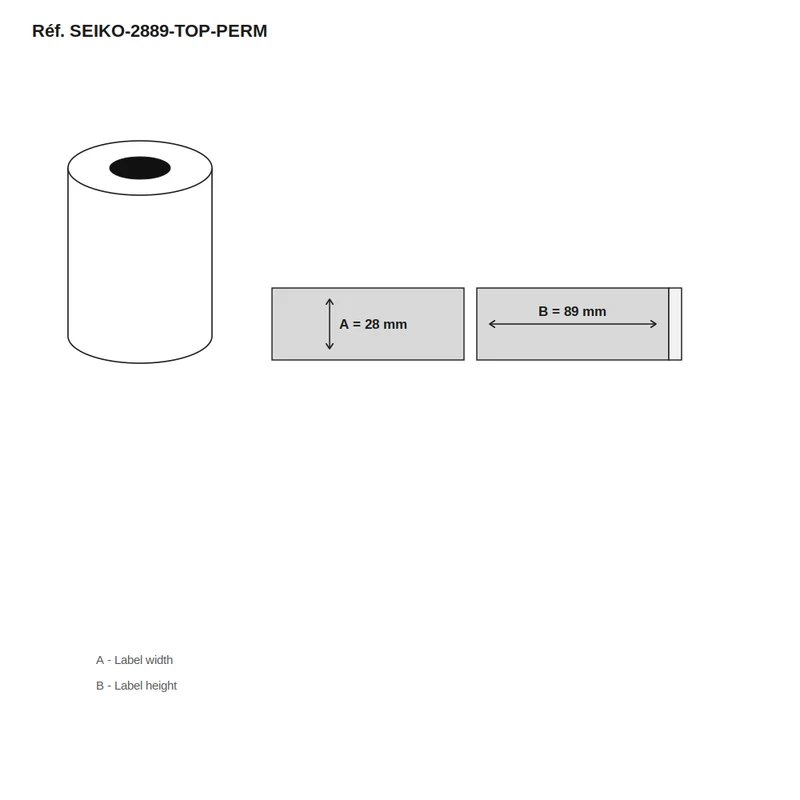 Étiquettes SEIKO Sensor Hole and Black Mark 28x89 Thermal Top Permanent - carton de 120 rouleaux x 130 étiq./rouleau - Réf. SEIKO-2889-TOP-PERM