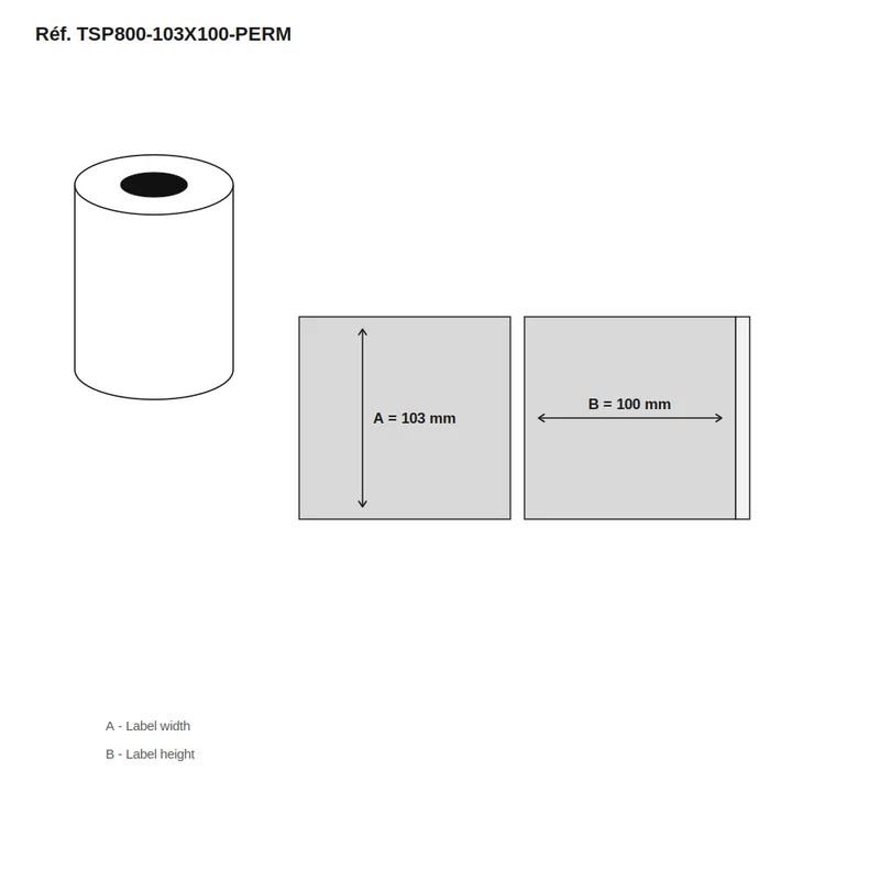Étiquettes Star Micronics TSP800 Black Mark 49 m. 103x100 Permanent - carton de 12 rouleaux x 430 étiq./rouleau - Réf. TSP800-103X100-PERM