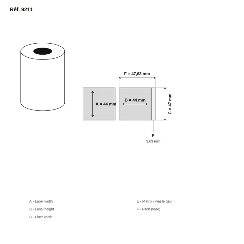 Étiquette jet d'encre couché blanc brillant rond intégré dans carré 44 x 44 mm - carton de 6 rouleaux - Réf. 9211