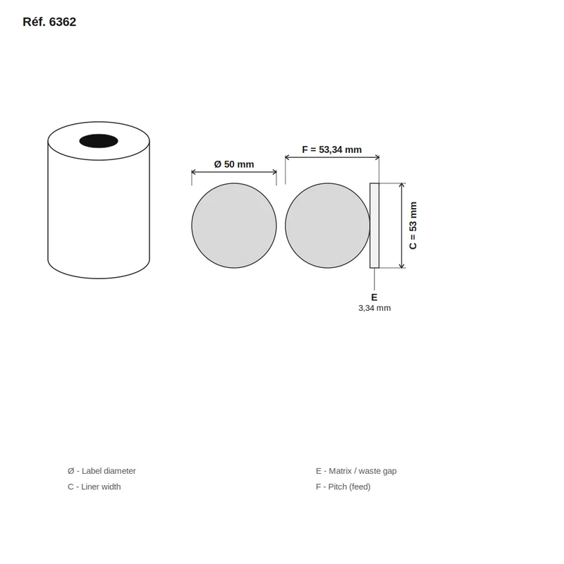 Étiquette jet d'encre couché blanc mat rond Ø 50 mm - carton de 12 rouleaux - Réf. 6362