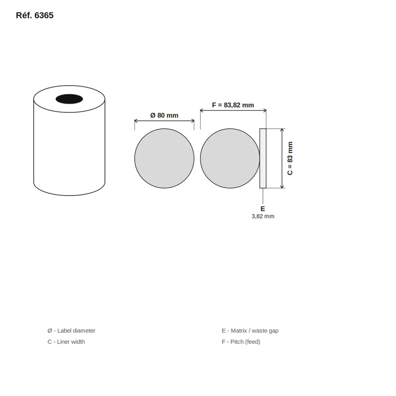 Étiquette jet d'encre couché blanc mat rond Ø 80 mm - carton de 6 rouleaux - Réf. 6365