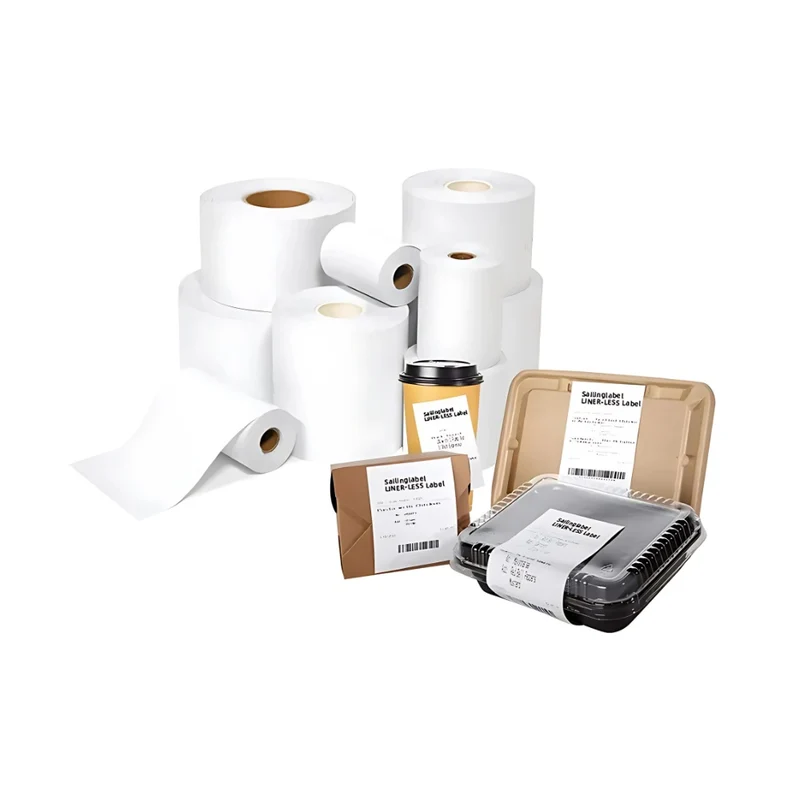Échantillon étiquettes thermiques linerless 58 x 70 x 25 mm - 35 m, adhésif permanent (1 rouleau)