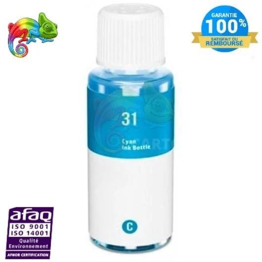 Flacon Encre HP 30/31/32 Cyan: Smart Tank 550, 570, 315