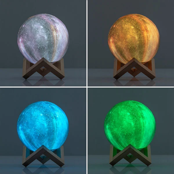 Lampe LED rechargeable galaxie lumineuse avec relief 3D et support en bois - Livraison Offerte