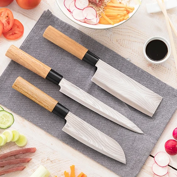 Ensemble de 3 couteaux japonais en acier de damas avec etui de transport professionnel - Livraison Offerte