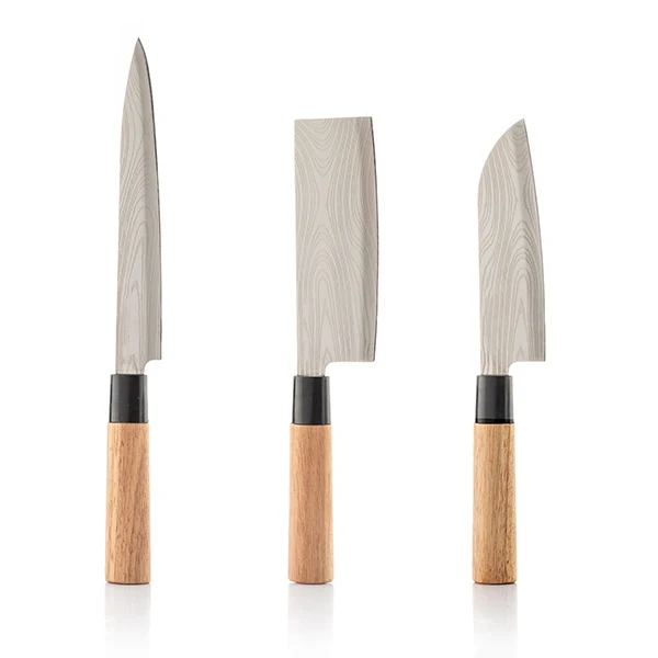 Ensemble de 3 couteaux japonais en acier de damas avec etui de transport professionnel - Livraison Offerte