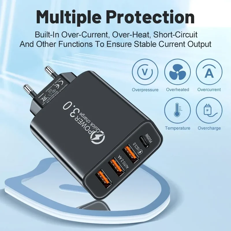 Chargeur Multi-Ports Rapide 20W - USB & USB-C