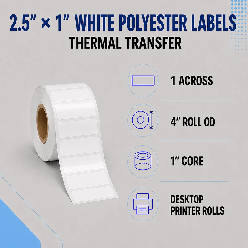 Thermal Transfer Labels - Glossy White Polyester for Desktop and Industrial Printers