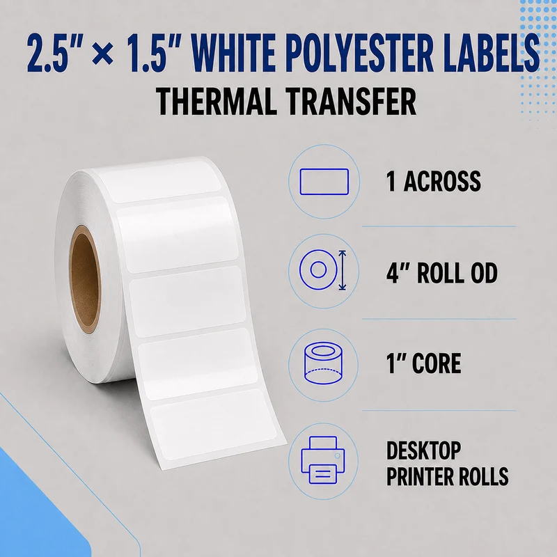 Thermal Transfer Labels - Glossy White Polyester for Desktop and Industrial Printers