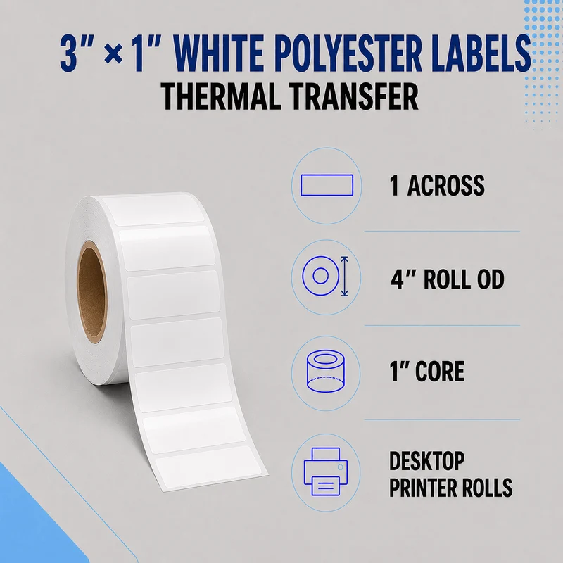 Thermal Transfer Labels - Glossy White Polyester for Desktop and Industrial Printers