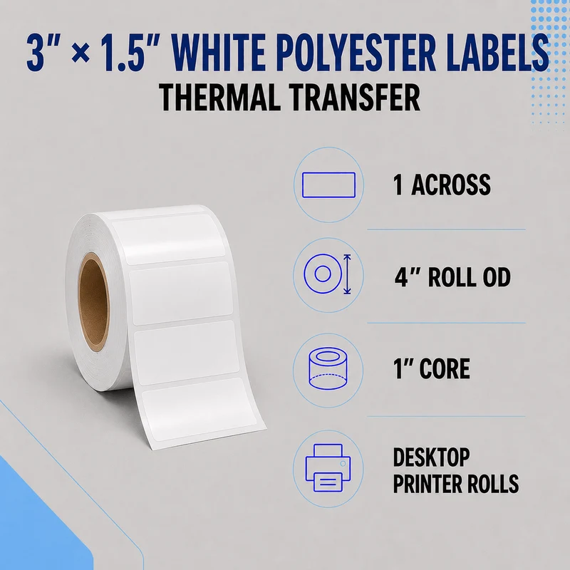 Thermal Transfer Labels - Glossy White Polyester for Desktop and Industrial Printers