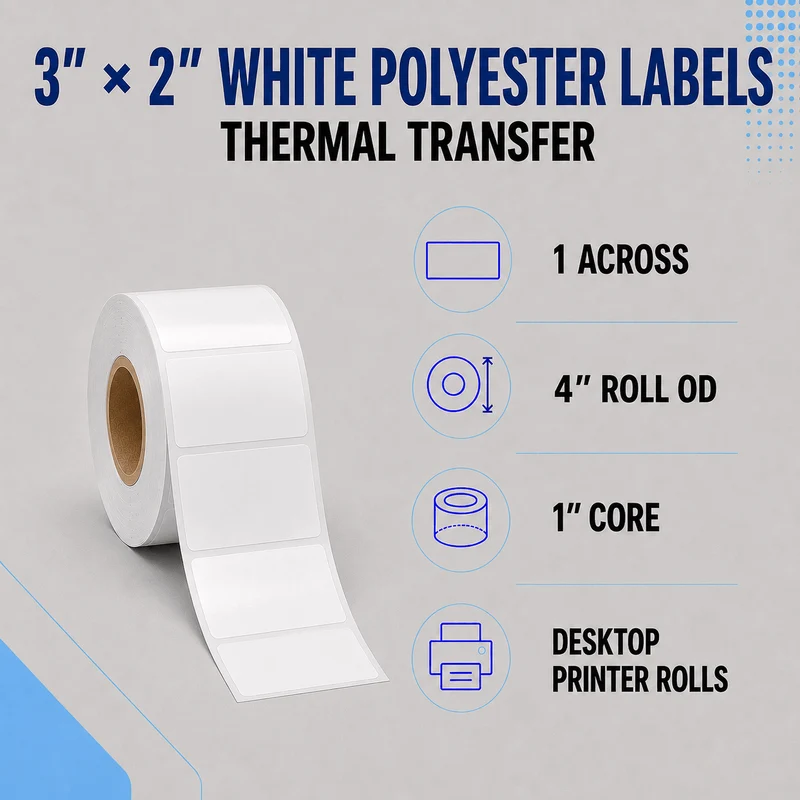 Thermal Transfer Labels - Glossy White Polyester for Desktop and Industrial Printers