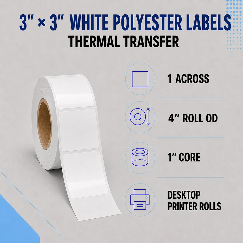 Thermal Transfer Labels - Glossy White Polyester for Desktop and Industrial Printers