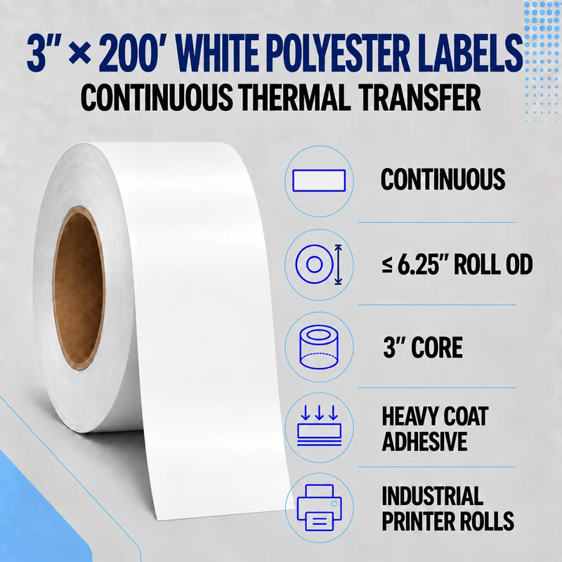 Thermal Transfer Labels - Glossy White Polyester for Desktop and Industrial Printers