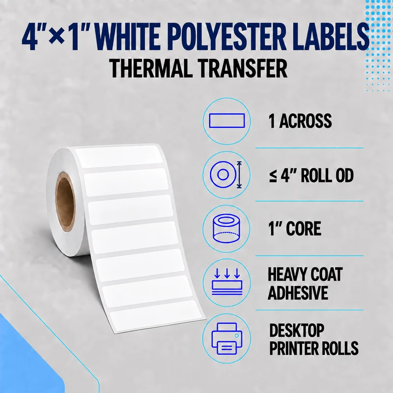 Thermal Transfer Labels - Glossy White Polyester for Desktop and Industrial Printers