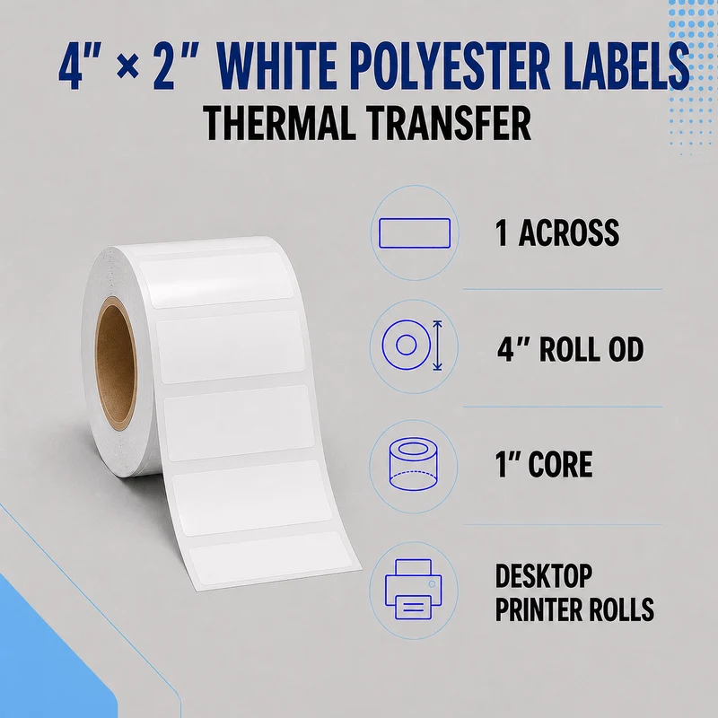 Thermal Transfer Labels - Glossy White Polyester for Desktop and Industrial Printers