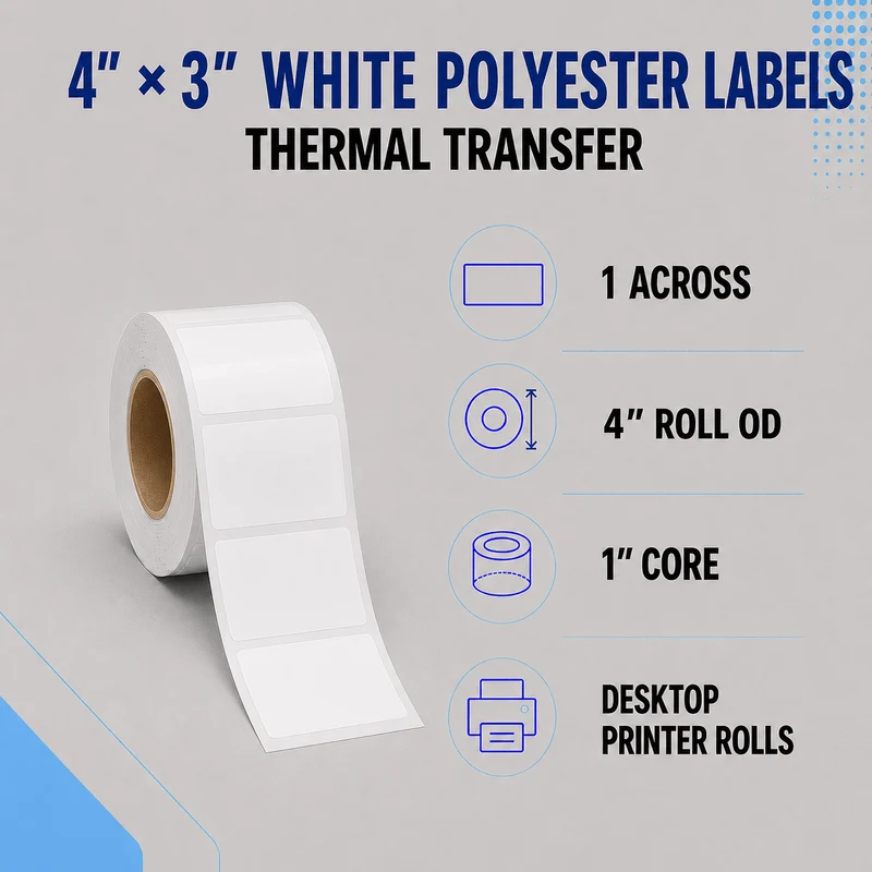 Thermal Transfer Labels - Glossy White Polyester for Desktop and Industrial Printers
