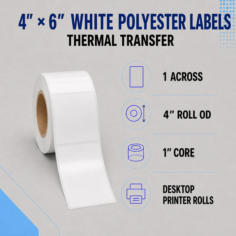 Thermal Transfer Labels - Glossy White Polyester for Desktop and Industrial Printers