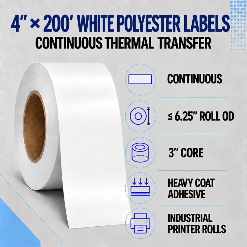 Thermal Transfer Labels - Glossy White Polyester for Desktop and Industrial Printers