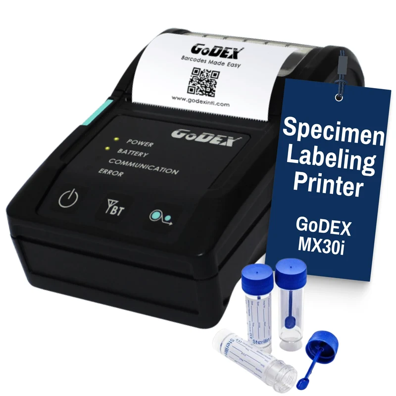 Specimen Labeling Printer - GoDEX MX30i Mobile Printer – 3″ Direct Thermal Printer, Healthcare Ready