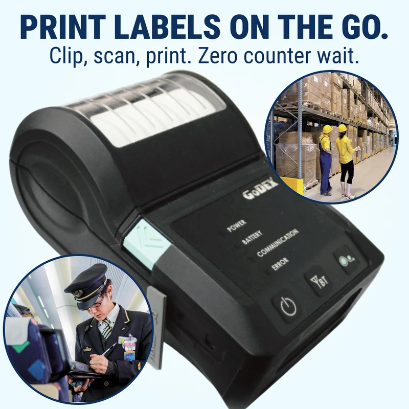 GoDEX MX30i Mobile Printer – 3″ Direct Thermal Label Printer - OLED Display, Bluetooth & Wi-Fi