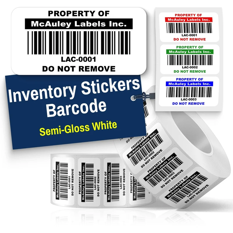 Custom Barcode Inventory Labels Numbered for Asset Tracking - Semi-Gloss White